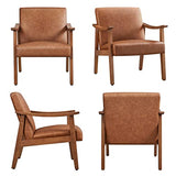 Yaheetech PU Leather Accent Chair, Mid-Century Modern Armchair with Solid Wood Legs