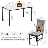 Dining Table Set for 4, Faux Marble Small Kitchen Table Chairs Set of 4 with Luxurious Button Tufted Dinner