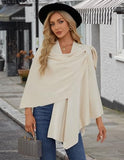 PULI Womens Cream Large Cross Front Poncho Sweater Wrap Topper Knitted Elegant Shawls Cape for Fall Winter