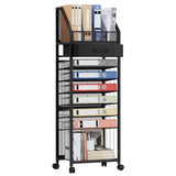 9-Tier Rolling File Cart - Paper Organizer with Drawer and Trays, Wood Desk Office Organizer