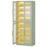 Tribesigns Tall Shoe Storage Cabinet with Acrylic Doors and LED Lights, 8-Tier Entryway Shoe Organizer Rack with Adjustable Shelves and Hanging Hooks for Narrow Closet, Hallway, Mint Green