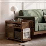 Black Walnut Side Table with Storage, Narrow End Table with Magazine Rack | Premium black walnut wood