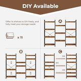 Rolanstar Bookshelf 4 Tiers with 4 Hooks, Triple Bookcase with Open Display Shelves, Industrial Wide Bookshelf