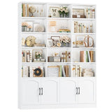 Triple Wide Bookshelf, 7-Tier Tall Bookcase with 15-Cube Open Bookshelf & 4 Doors, Large Bookshelf with Storage Cabinet
