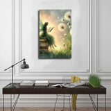 Aosarocc Fairy Reading on Old Books Wall Art, Enchanted Dandelion Fantasy Poster, Magical Woodland Girl Canvas Print for Living Room Decor 20x30inch(50x75cm) Frame-style