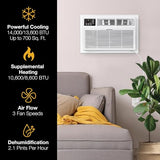 Whirlpool 14,000 BTU 230V Through-the-Wall Air Conditioner with Supplemental Heat, Dehumidifier and Remote, Wall AC Unit for Apartment, Living Room and Large Rooms up to 700 Square Feet in White