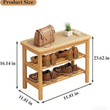 latifolia Shoe Rack Bench, 3-Tier Bamboo Shoe Bench with Breathable Rattan Seat Cushion, Shoe Storage Rack for Entryway(Nature,23.62''L)