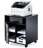 Printer Stand with Storage Adjustable Shelves, Wood Mobile Cart with Door