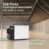 Waykar 216 Pint Crawl Space Dehumidifier with Pump & Drain Hose for Basements