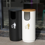 Cylindrical Metal Outdoor Garbage Can with Lid - Durable Waste Container for Garden, Patio