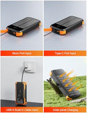 MINRISE Solar Power Bank 40000mAh, Portable Charger PD 20W Fast Charging Solar Charger Power Bank Built in 4 Cables and USB-C in/Output, Camping Essentials External Battery Pack with Flashlights