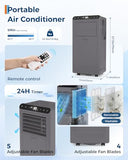 Garvee 8000 BTUs Portable Air Conditioner,Up to 350 Sq.Ft. Remote Control 48dB Portable AC Unit, Dehumidifier, Fan, Sleep, 24H Timer&Installation Kit, DOE Certified, Ceer 6.2,Grey+Black Panel