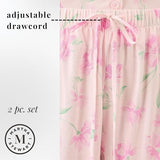 Sleepy Nites Official Martha Stewart Women’s 2 Piece Capri Pajama Set | Soft Rayon Short Sleeve Top and Wide Leg Pants | Lightweight, Breathable Sleepwear for All-Night Comfort (X-Large) Pink Floral