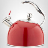 Viking 3-Ply Stainless Steel Tea Kettle, 2.6 Quart Stovetop Hot Water Pot with Tempered Glass Lid, Ergonomic Handle, Induction Ready, Red