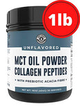 MCT Oil Powder with Acacia Fiber & Collagen Peptides – Prebiotic Collagen Protein, 10g MCTs from Coconuts, Sugar Free Keto Coffee Creamer – Grass Fed, Unflavored, Non-GMO, Gluten Free, 16 oz