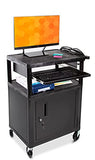 AV Cart with Keyboard Tray and Locking Metal Cabinet, Heavy Duty Mobile Workstation with 4 Rolling Casters