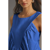 Hixiaohe Shirred Swing Tank Tops for Women Fashion Flowy Sleeveless Shirts Casual Crew Neck Blouse Loose Fit Ruffled Tops(Dark-Blue,XS)