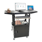 AV Cart, Adjustable-Height Steel AV Cart with Locking Cabinet and Pullout Keyboard Tray