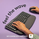 Logitech Wave Keys Wireless Ergonomic Keyboard with Cushioned Palm Rest, Comfortable Natural Typing