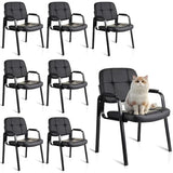 Waiting Room Guest Chair, Leather Stationary Office Reception Chairs No Wheel