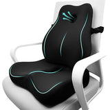 JIPORIER Seat Cushion & Lumbar Support Pillow Set for Office Chair, Ergonomic Pillow for Sciatica Pain Relief (Black)