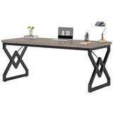63 Inch Executive Desk, Large Office Computer Desk with Extra Thick Wooden Tabletop and Metal Frame, Gray