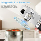 EEKEDO Can Opener Manual, Heavy Duty Stainless Steel Can Opener and Bottle Opener with Magnet, Multifunctional Kitchen Tool, Sharp Cutting Wheel, Soft Ergonomic Handle, Oversized Turn Knob, Black