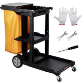 Cleaning Cart, 3-Shelf Commercial Janitorial Cart, 200 lbs Capacity Plastic Housekeeping Cart