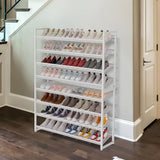 NEYCIL Large Shoe Rack 8 Tier Shoe Organizer, Heavy Duty Metal 4-Tier Stackable Shoe Storage Vertical Shoe Rack for Closet Front Door Entrance, Up to 50 Pairs, 44.8" W x 11.4" D x 56.7" H, White