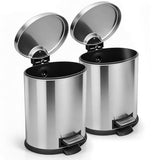 SIMPLYKLEEN Bathroom Trash Can with Lid - 2PC 1.3 Gallon/5L Oval Small Trash Can with Soft-Close Lid, Foot Pedal, Brushed Stainless Steel