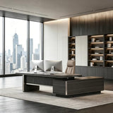 71 inch Modern L Shaped Gray Executive Desk with Combination Lock Drawer