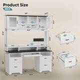 Bestier 77.8" H Computer Desk with Hutch, Charging Station, LED Light,White