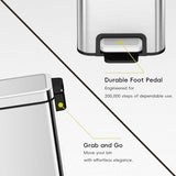 EKO Small Bathroom Trash Can with Lid Soft Close, Step Pedal, 10 Liter / 2.6 Gallon Stainless Steel Garbage Can (Silver)
