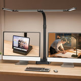 LED Desk Lamp for Home Office - 24W Bright Double Head Desk Light with Clamp
