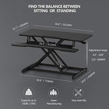 Height Adjustable Standing Desk 36” Wide Sit to Stand Converter Stand Up Desk Tabletop Workstation for Laptops