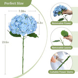NINTYNINE Hydrangea Artificial Flowers, 4Pcs Real Touch Faux Hydrangea with Long Stem and Leaves, Lifelike Fake Flowers for Outdoor Planters Garden Porch Yard Home Decor, Wedding Bouquets, Light Blue