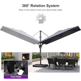 PURPLE LEAF 6' X 10' Left-right Tilt Patio Umbrella Outdoor Cantilever Swivel Rectangle Umbrella Aluminum Offset Umbrella with 360-degree Rotation for Garden Deck Pool Patio Light Grey