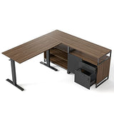 FEZIBO 66 Inch Executive L Shaped Standing Desk with 2-Drawer File Cabinet, Electric Height Adjustable Stand up Desk
