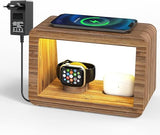 Bamboo Charging Station for Multiple Devices,15W Fast Wireless Charging Station with Nightlight, 3 Color & 4 Adjustable Brightness Compatible