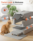 XXXL Stainless Steel Cat Litter Box with Lid, 27.5"×20.1"×17.3" Jumbo Enclosed Litterbox,Dual-Entry (Front Entry & Top Exit),High-Sided,Non-Stick,Odor Control,for Big Cats, with Mat,Scoop & Step,Grey