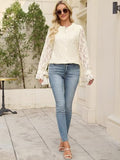 AUGCONE Long Sleeve Shirts for Women Lace Top Button Down Blouse(Apricot, M