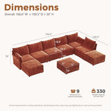 Oversized Modular Sectional Sofa, Large 9 Seater L Shaped Couch with Storage Ottoman with Reversible Chaise Deep Seat for Living Room