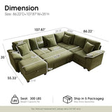 107.8" Modular Sectional Sleeper Sofa with Pull Out Bed, U Shaped 7 Seat Couch with 221L Storage