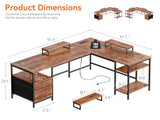Furologee 66” L Shaped Desk with Power Outlet, Reversible Home Office Desk