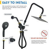 Shower Head Combo, Black 8'' High Pressure Rain/Rainfall Shower Head,5 Ryamen