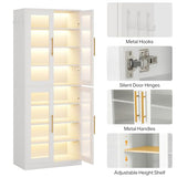 Tribesigns Tall Shoe Storage Cabinet with Acrylic Doors and LED Lights, 8-Tier Shoe Organizer Rack with Adjustable Shelves and Hanging Hooks for Narrow Closet, Hallway, Living Room, White (Set of 2)