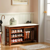 FAGAGA Shoe Rack Bench with Flip-Top Storage, Solid Wood Entryway Bench with Cushion, Adjustable Shelf, Shoe Organizer for Front Door Entrance, Hallway, Living Room, Mudroom (Beige, 39.4" L)