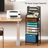 10-Tier Rolling File Cart - Mesh Paper Organizer with Drawer & Hanging File