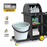 3-Shelf Commercial Cleaning Cart with Wheels, Housekeeping Caddy with Locker, Black, Great for Hotel, Stores, Schools