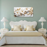 daktenn Canvas Wall Art for Living Room Bedroom Office White and Gold Flower Artwork Large Botanical Floral Wall Art Modern Canvas Prints 20x40 Inches